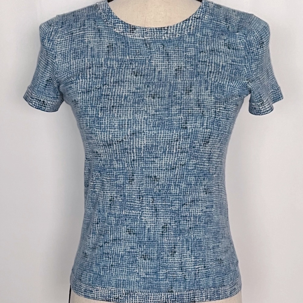 Eric Bompard Cashmere Silk Short Sleeve Crew Sweater Blue Small